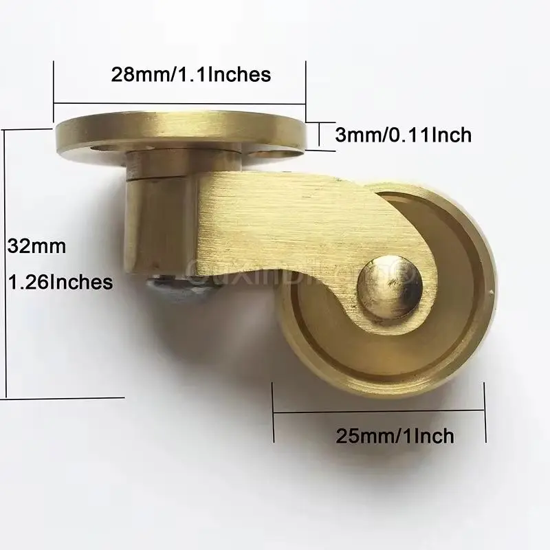 4PCS Brass Casters 1inch Ultra-Low Height Antique Brass Castor Wheel 360 Degree Swivel Plate Roller for Furniture /Cabinet DC171