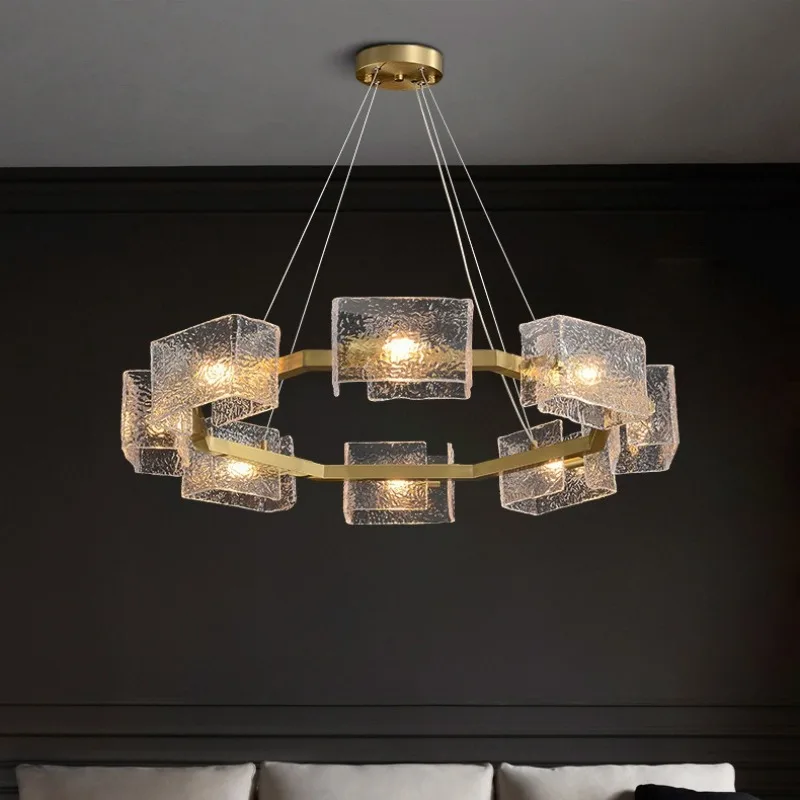 

High-end light luxury post-modern wall lamp dining table bar designer water ripple high-quality glass restaurant chandelier