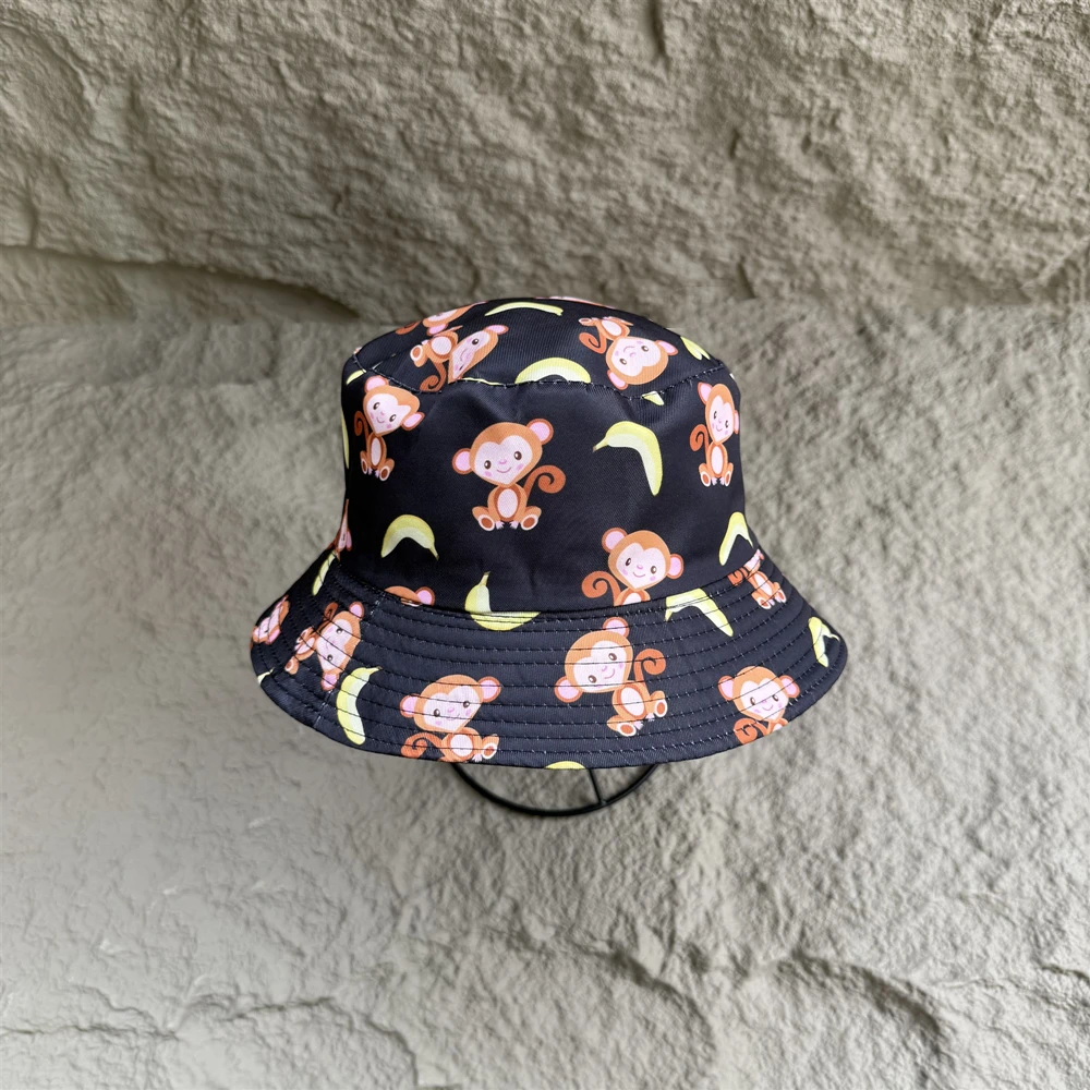 Y2K Bucket Hat For Women Men High Quality Casual Cartoon Monkey Graphic Print Streetwear Summer Sun Protection Beach Cap