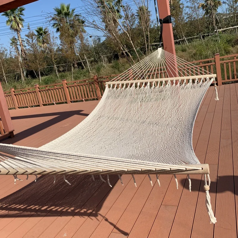 

Высококачественный двойной тканый хлопковый сетчатый гамак высокой плотности, открытый кемпинг, хлопковая веревка, качели, гамак с защитой от опрокидывания