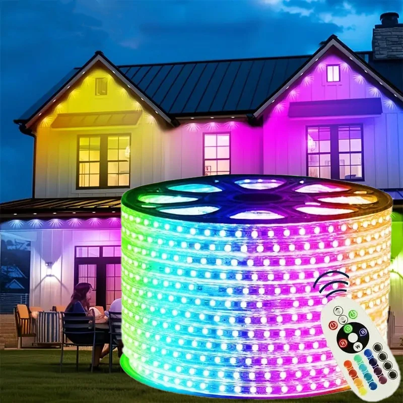 

RGB LED Strip Light Flexible Waterproof Multi Colors Multi-Modes Function Dimmable SMD5050 LED Rope Light with Remote for Home