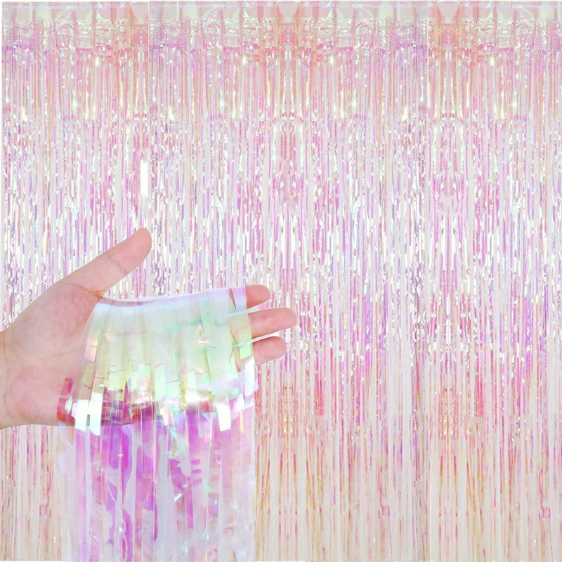 

50pcs 1X2M Rainbow Fringe Foil Curtain Party Tinsel Backdrop for Photography Room Wedding Birthday Showers Party Doorway ZA5493