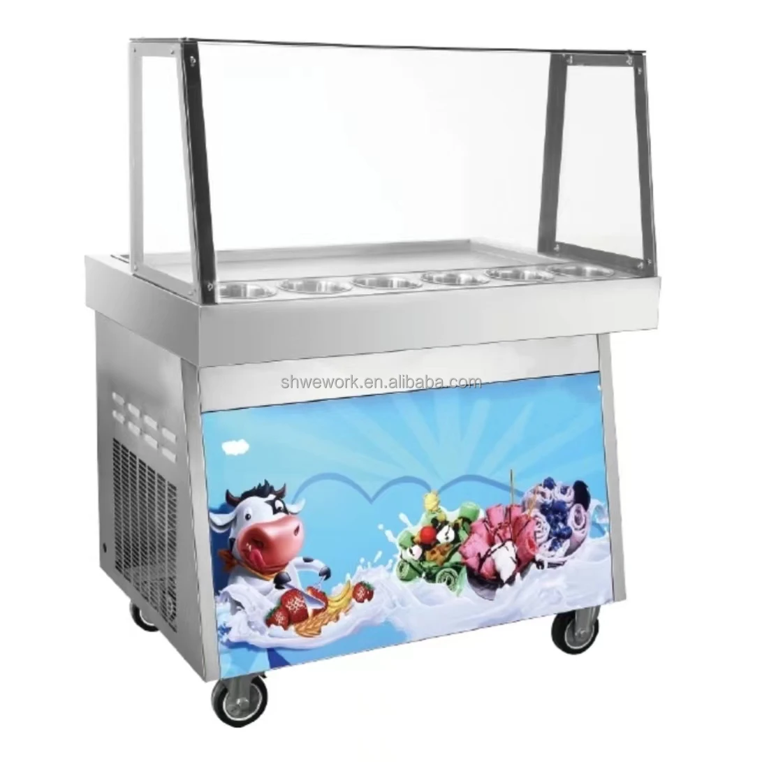 

WeWork Factory Commercial Ice Cream Roll Machine Single Pan Thailand Fried Ice Cream Roll Machine