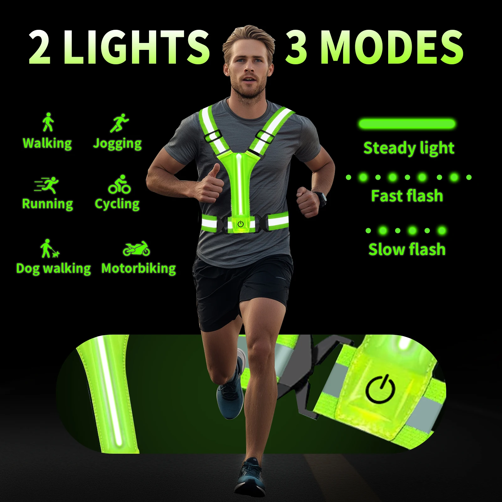 Gilets de sécurité réfléchissants réglables, tissu de course Rechargeable haute visibilité pour coureurs de nuit en plein air, cyclisme, Sports