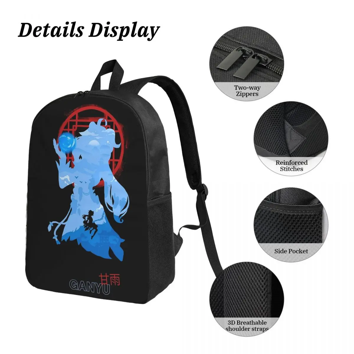 Genshin Impact Ganyu Backpack Student Boys Girls BookBag School Bag Laptop Shoulder Bags 3ps Insulated Lunch Bag Pencil Case