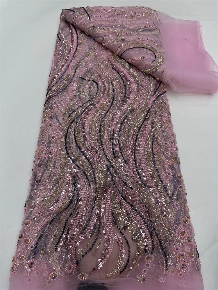 Tissu africain en dentelle et maille, tissu nigérian en dentelle de perles, robes françaises nigérianes de haute qualité pour femmes, couture de fête de mariage, 2025