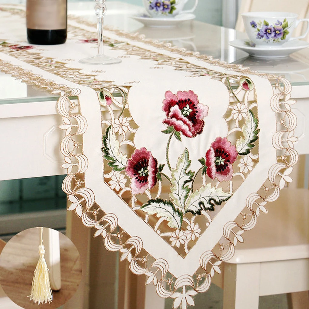 

Table Runner Simple Style Embroidering Crafts Polyester Coffee Desk Desktop Adornment Tablecloth Decorations