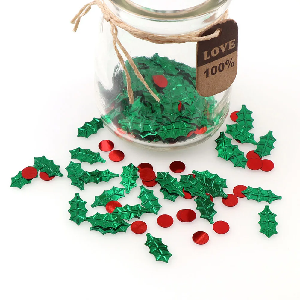 

60G Sequin Confetti Red Berry Green Leaf Design Reusable Christmas Tree Glitter Decor Home Office Bar Cafe Shop Holiday