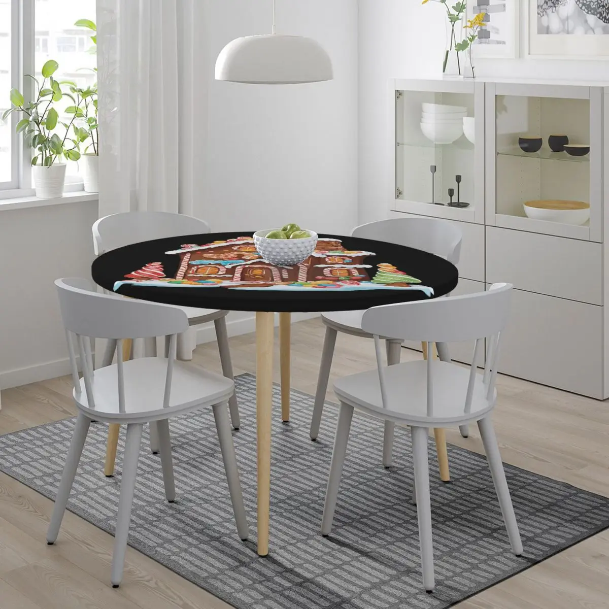 Whimsical Gingerbread House Full Of Joy Waterproof Round Tablecloth Oilproof Table Cloth for Kitchen Events Dining Table Cover