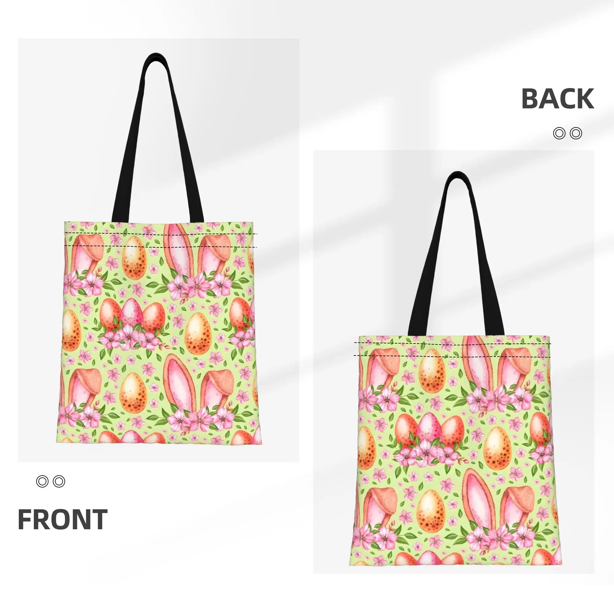 1PC Large Capacity Bunny Ears Easter Bunny Vibes Canvas Tote Bag Foldable Chic Pattern No Closed Design