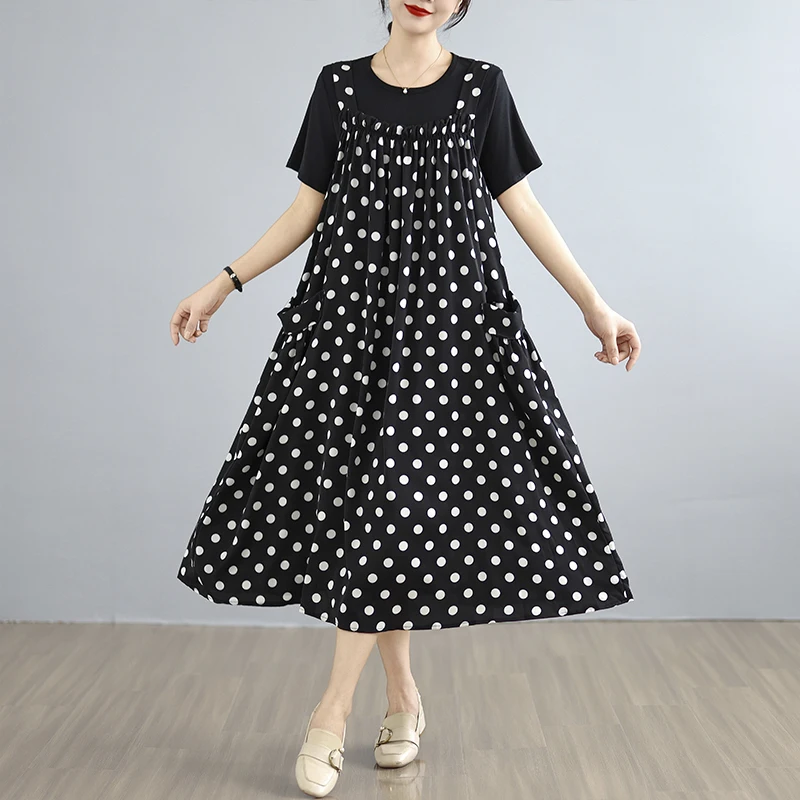 Ensemble deux pièces Midi Dr et T-shirt pour femmes, nouveau motif à pois, gilet à bretelles ort Sve, longueur au dessus du genou, été