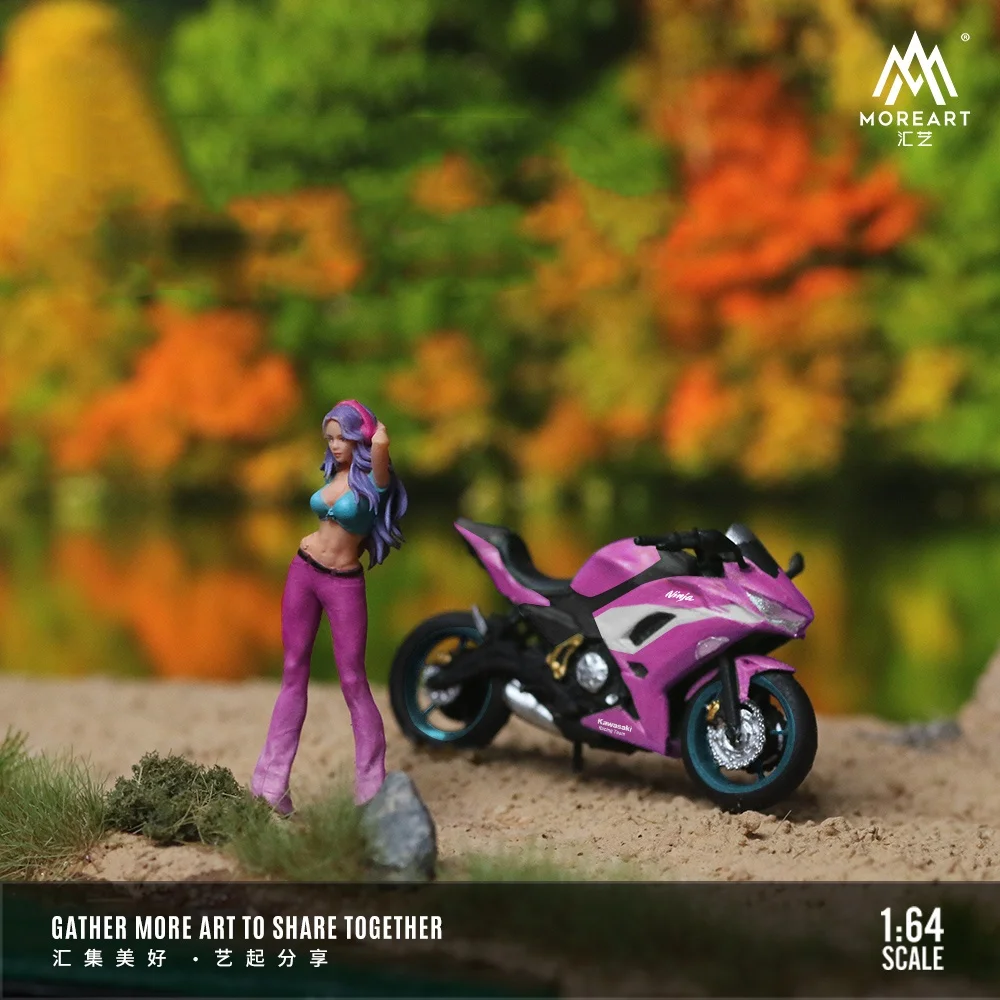 Moreartkawasaki忍者オートバイ人形セット、紫モデル、かわいい女の子、1:64、650