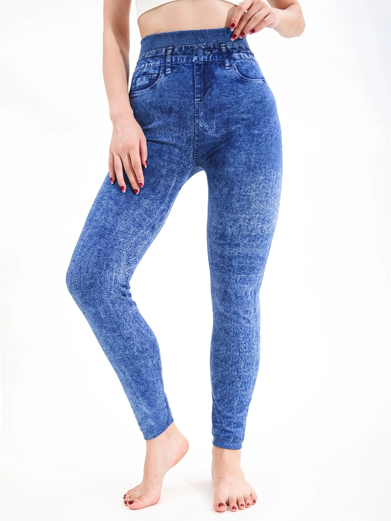 طحن الأبيض تقليد الدنيم عادية السراويل الضيقة المرأة يغطي الرجل عالية تمتد اللياقة البدنية اليوغا السراويل مثير تسع نقاط سروال شكل قلم رصاص #5