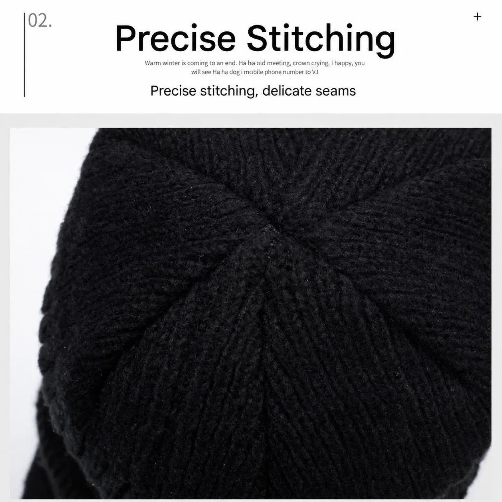 Solid Color Winter Beanie Hat Scarf Windproof Thick Velvet Lining Knitted Cap Scarf Set Warm Soft Large Brim Beanie