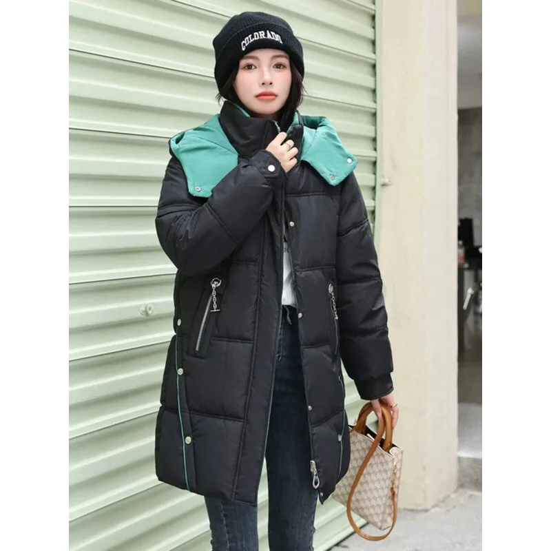 Winter oversized dames dons katoen losse pasvorm halflange broodjas ritssluiting lang pure kleur