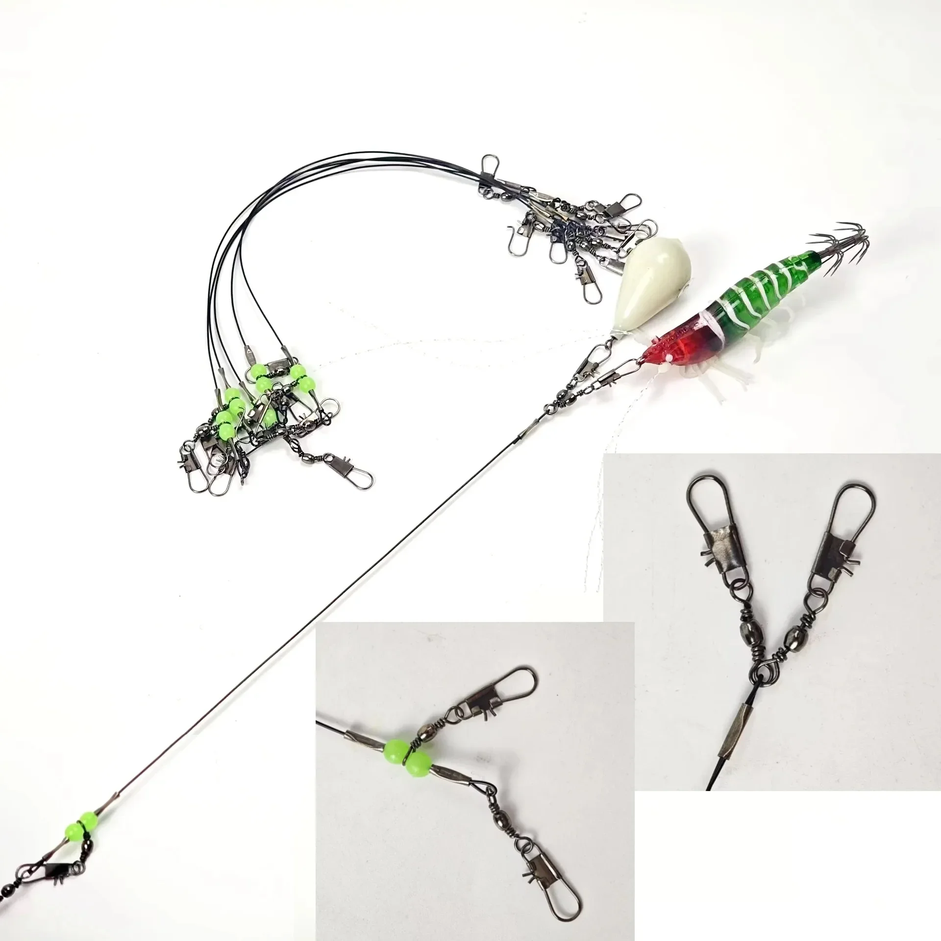 6-teiliges Set 20cm Tintenfisch-Angelvorfach mit Leuchtperlen, Drehgelenk und Schnappverschluss für Oktopus, Tintenfisch und Salzwasser-Angeln – Detail 6