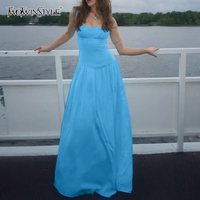 TWOTWINSTYLE Evening Solid Slimming Long Dress for Women Square Collar Sleeveless High Waist Folds Sexy Party Dresses Female New