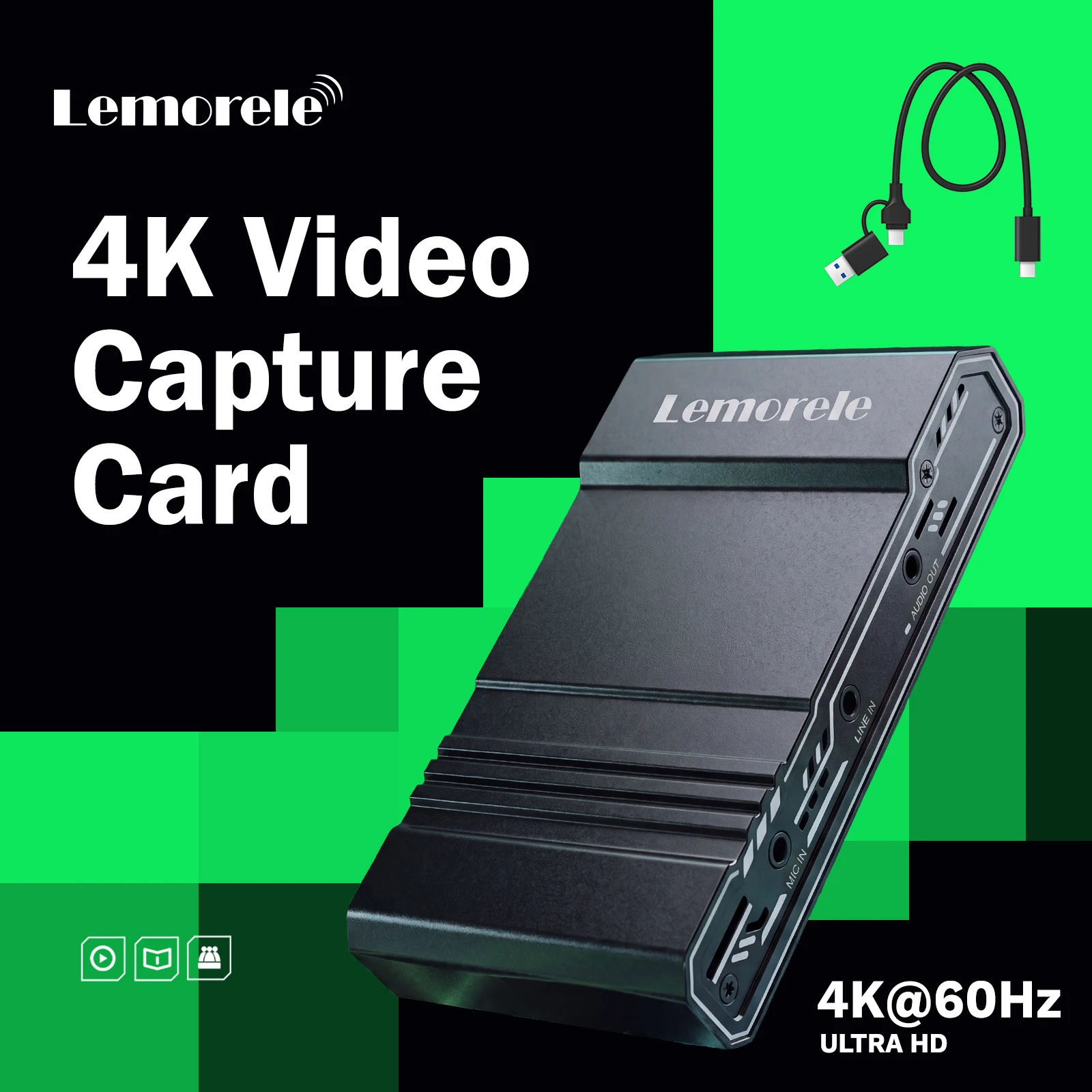 Lemorele 3-Channel 4K 60HZ Video Capture Card 6-in-1 HDMI Loop-Out Video Grabber for PS5 /Switch/Game Recording/Live Streaming