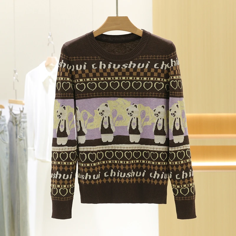 

Autumn Water Wool Blend Knitted Sweater round Ne Letter Print Slimming Base Layer irt for Women Winter New Sle Commute ...