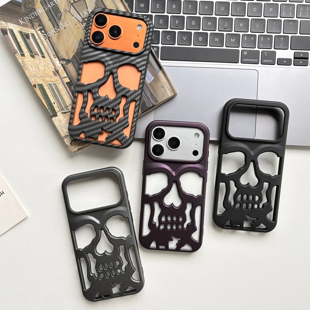 Retro-Mode, matt, aushöhlen, Totenkopf-Kopf-Skelett, stoßfest, schützende Handyhülle für iPhone 17, 16, 15, 14, 13, 12 Pro Max