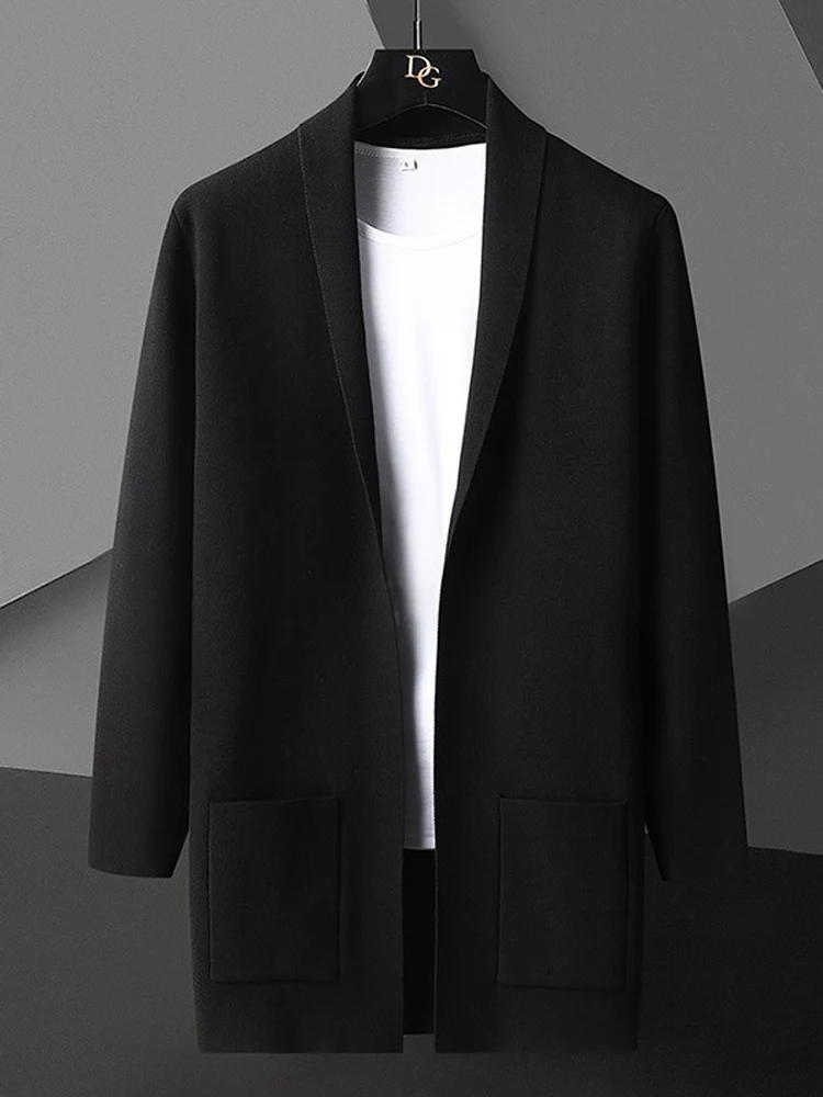 

Осенний вязаный кардиган для мужчин, средней длины, повседневный, свободный, в джентльменском стиле, деловой повседневный, с V-образным вырезом, длинный рукав, полиэстер