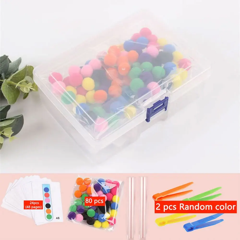 109Pcs Children\'s Educational Toy Test Tube Pompoms Tweezers Color Matching Card Fine Movement Sorting Set Montessori  Gift