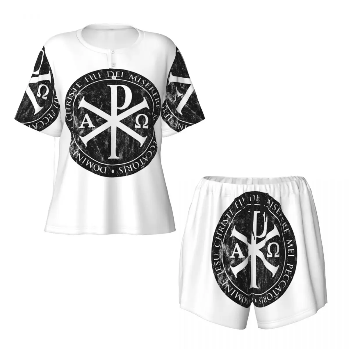

Chirho, Chi Rho, Christogram, Jesus, женские ночные рубашки с круглым вырезом и короткими рукавами, свободный пижамный комплект с короткими штанами