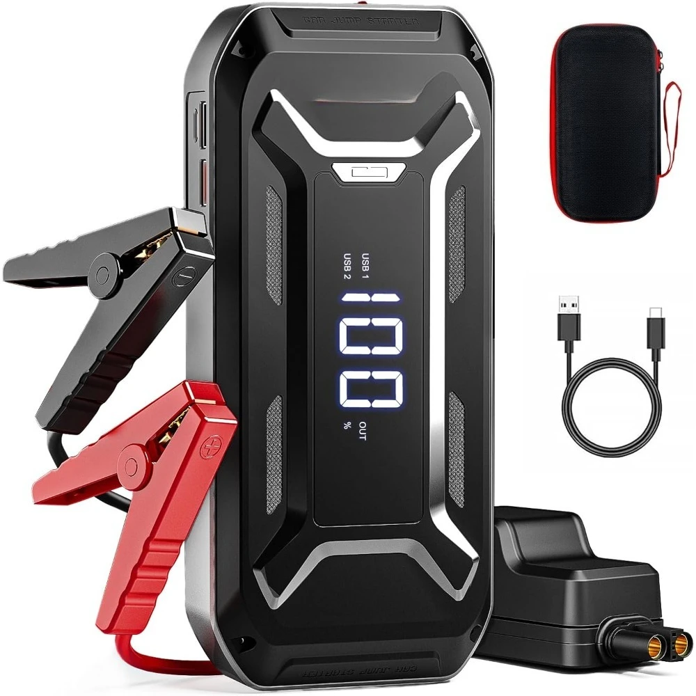 

Портативный автомобильный аккумулятор, стартер 6000А, 12 В для газовых дизельных двигателей с ЖК-дисплеем, светодиодный светильник с быстрой зарядкой через USB