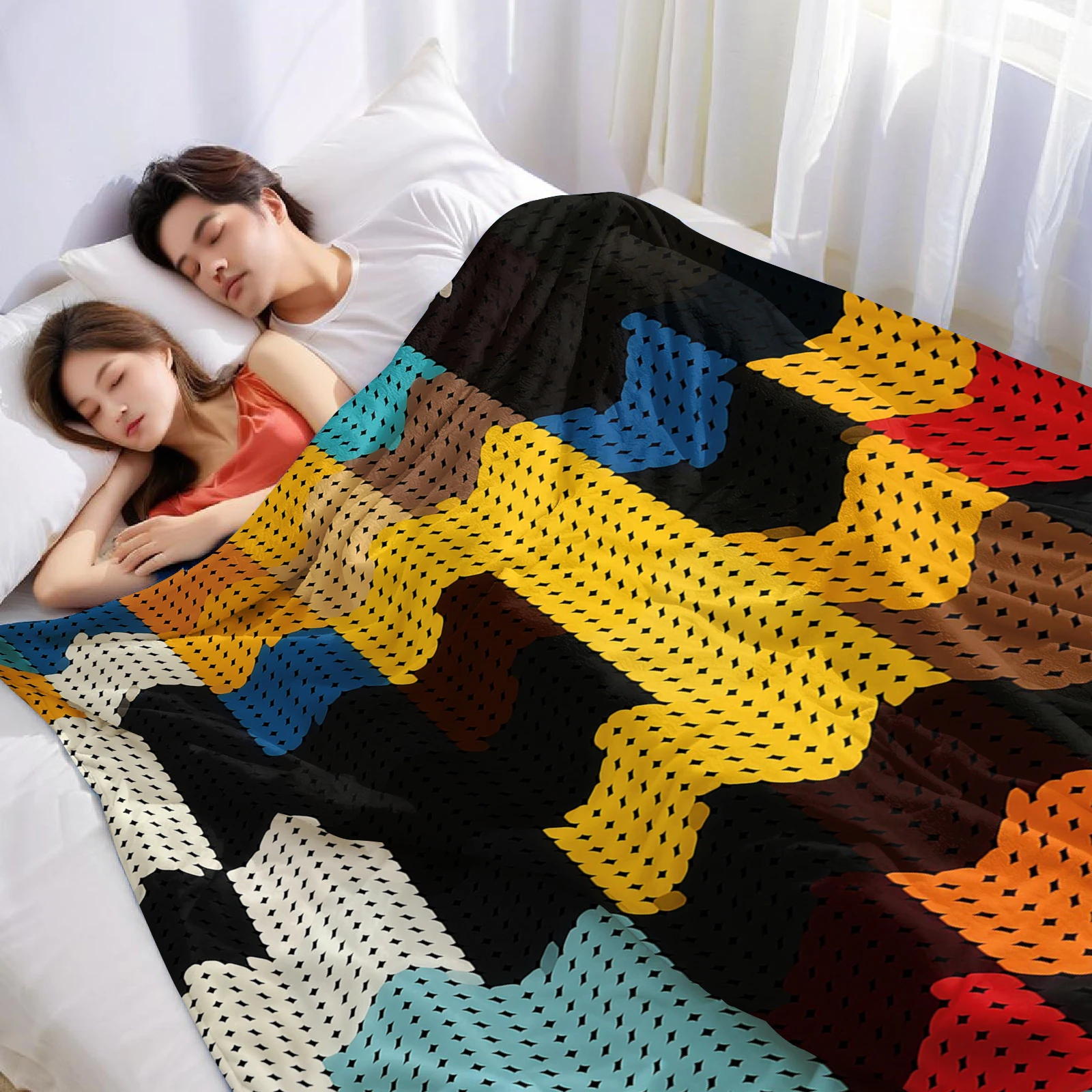 Knitted Chevron Lightweight Microfiber Soft Christmas Fleece Blanket Warm Cozy Throw for Bed Sofa Office Travel All Season
