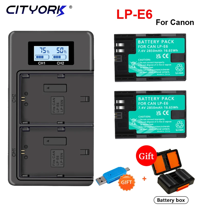 

CITYORK 2850mAh LP-E6 LP E6 LPE6 E6N Camera Battery+LCD Dual Charger for Canon 5D Mark II III 7D 60D EOS 6D 70D 80D Storage Box