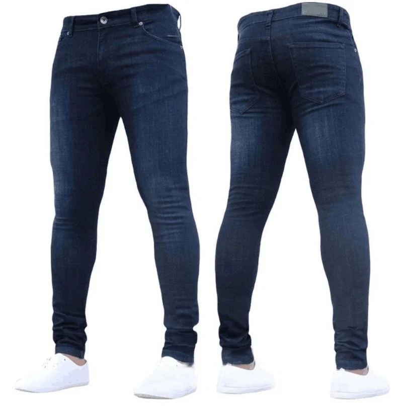 Fashion Men's Ripped Skinny Jeans Tight Leggings Vintage Wash Solid Slim Fit Pencil Denim Trouser