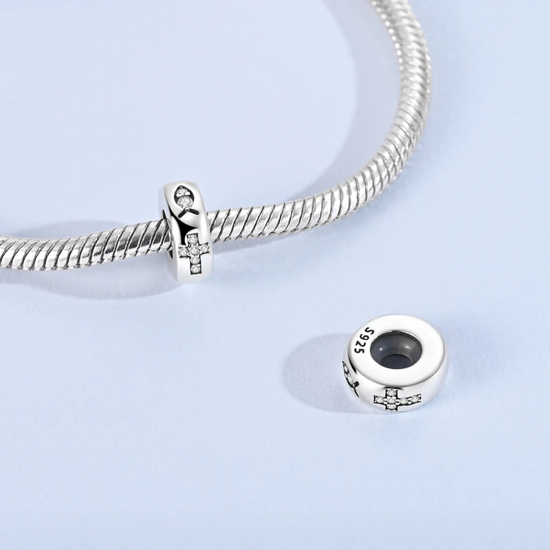925 Sterling Silver Jesus Fish Cross Silicone Stopper Positioning Bead Decoration Is Very Suitable for European Bracelets, Neckl view 4