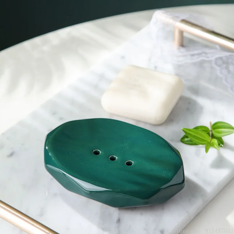 Nordic Ceramic Drain Soap Box Home Hotel Bathroom Accessories Storage Decoration Supplies Green Matte White Soap Dish