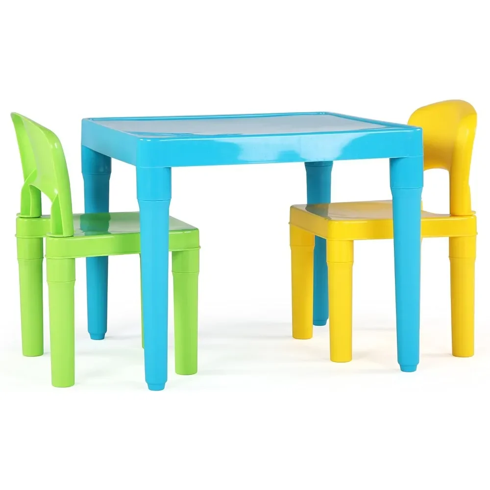 

Aqua Table & Green/Yellow Kids Lightweight Plastic Table and 2 Chairs Set, Square, Toddler