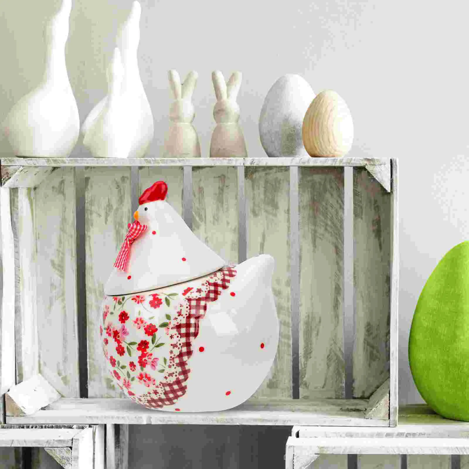 Easter Cookie Jar Hen Storage Decor Ceramic Candy Kitchen Sundries Holder Egg for Fridge