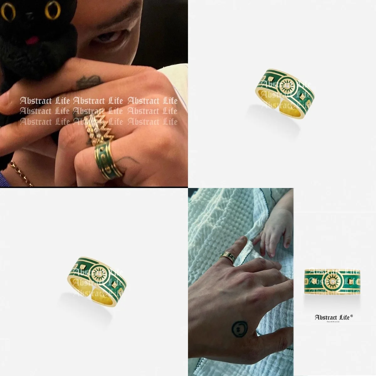 Kpop Hot Idol GD Same Style Ring G-DRAGON Green Enamel Niche Open Adjustable Ring Trendy Jewelry