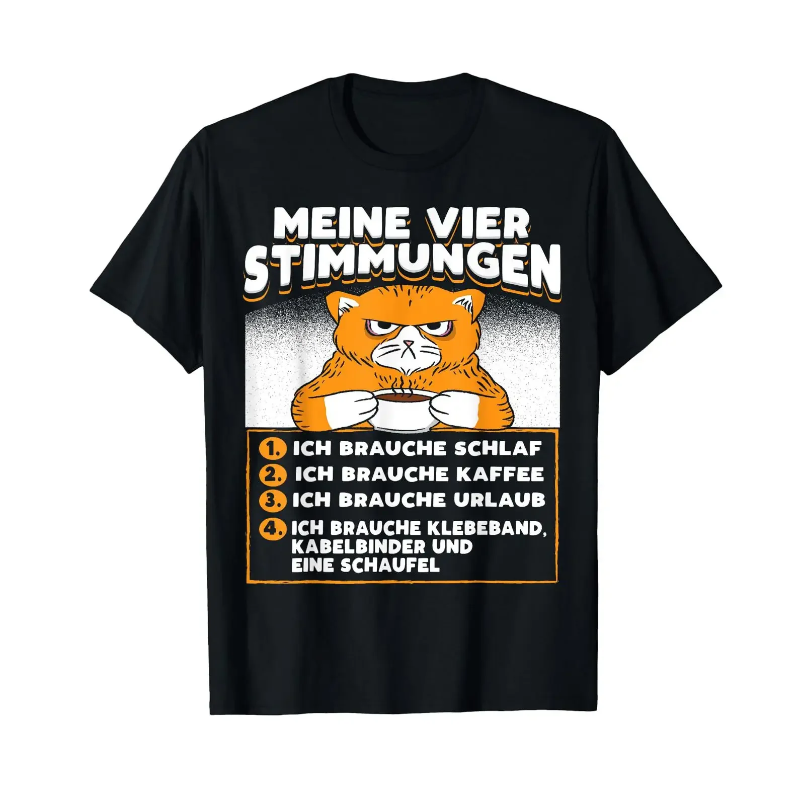 T-Shirt mit lustigen Katzen-Sprüchen, Kaffee, Urlaub, Müdigkeit, Vintage-Stil, gewaschenes Oberteil für den Alltag, bequeme Designer-Kleidung, Unisex