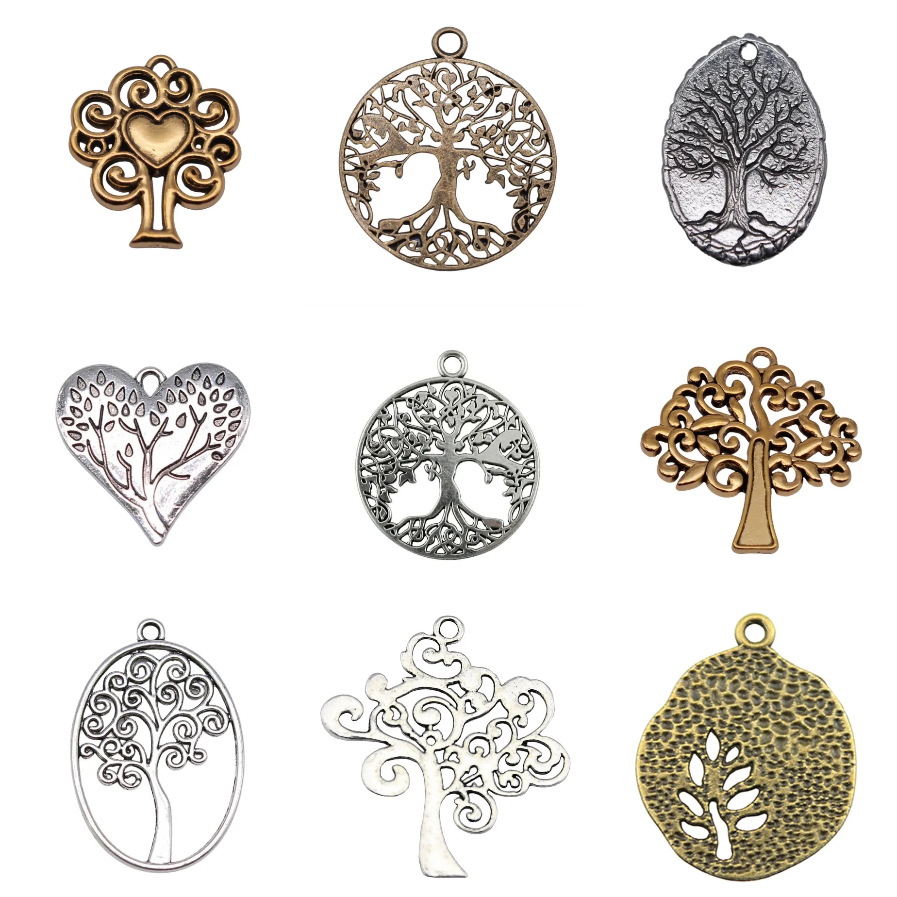 Mixed Colors Heart Shape Tree Of Life Charms Pendant Family Love Charm For Necklace Bracelet Earring DIY Jewelry Findings