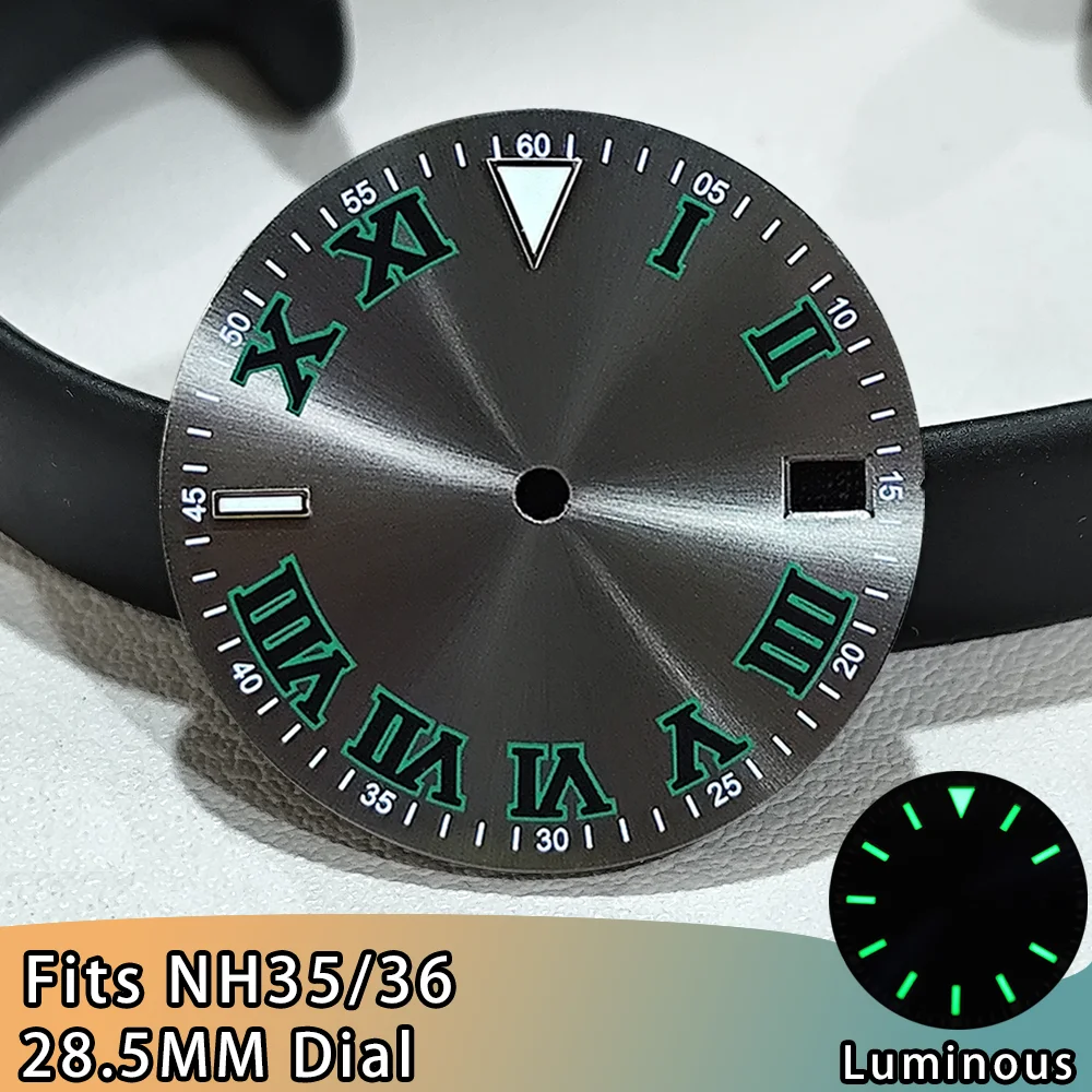 NH35 Watch Dial High Quality 28.5mm NH35 Dial For NH35 Movement Men's Watch Accessories Green Luminous NH35 NH36 Dial Accessory
