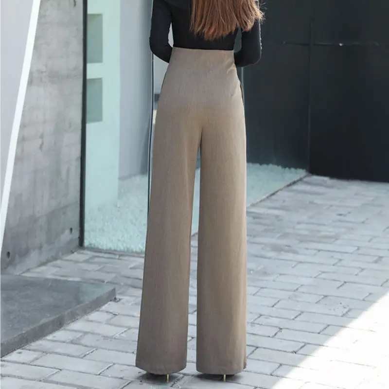 Office Lady Solid Color High Waist Suit Pants Spring Autumn Loose All-match Button Spliced Wide Leg Trousers Women\'s Clothing