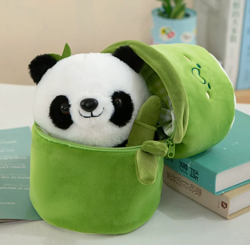 New Spot Bamboo Tube Panda Plush Toy Cute Pillow Bamboo Doll Simulation Panda Doll Desktop Ornaments Indoor  Decorations