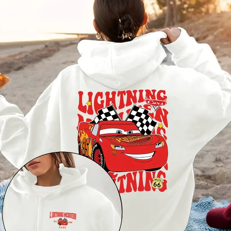 

Женская толстовка на молнии с изображением автомобиля Диснея McQueen, осень/зима, новая повседневная свободная мужская и женская уличная одежда
