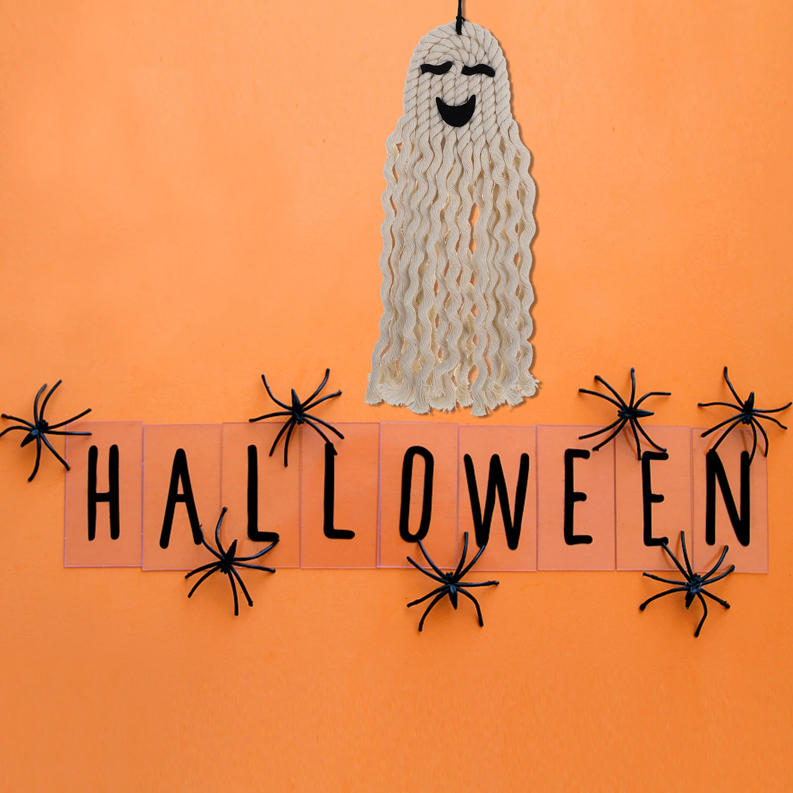 

Elegant Halloween Party Pendant Handmade Woven Wall Hanging Ghost Decor Versatile Themed Decoration Ghost Hanging Decor