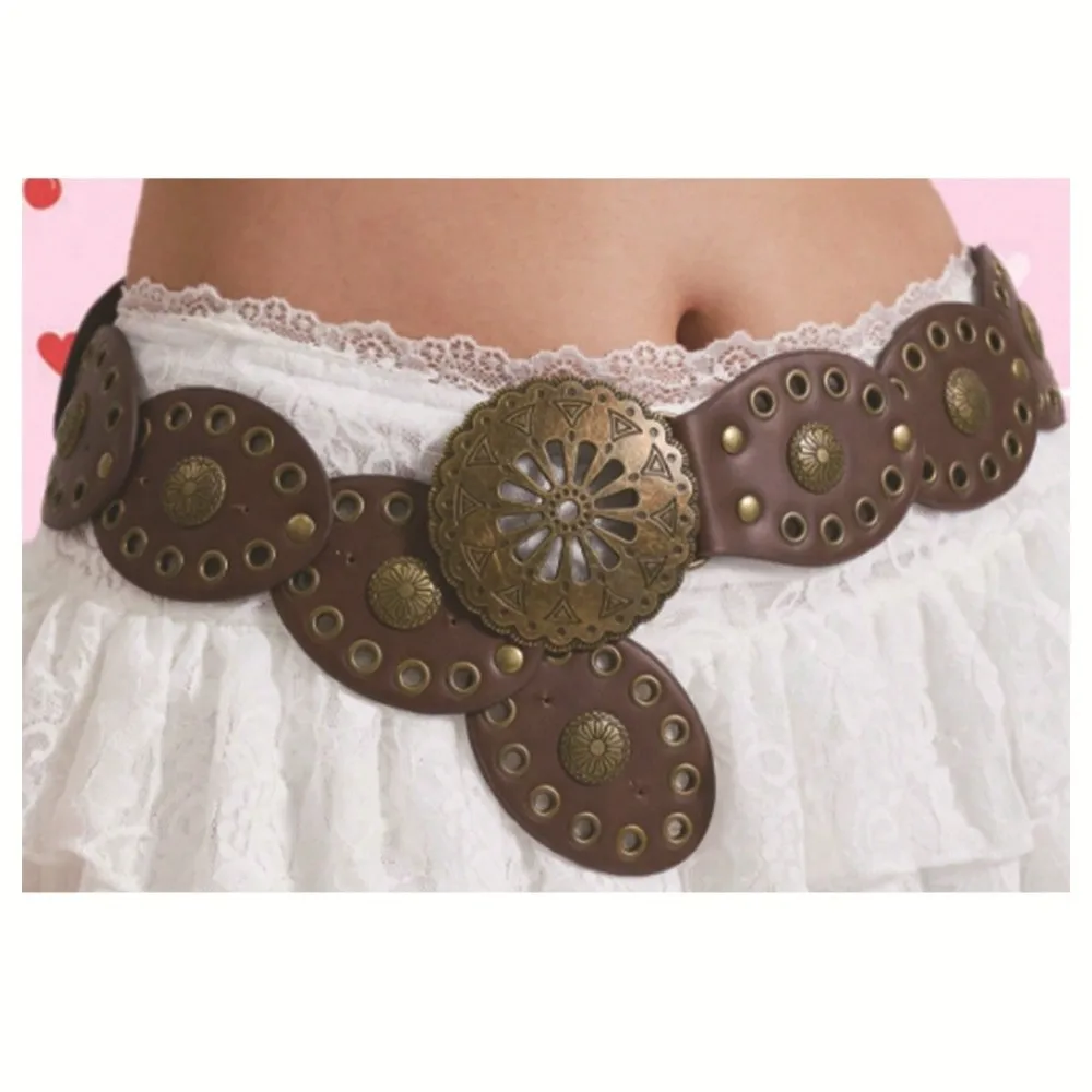 Trendy Retro Design Breiten Gürtel Persönlichkeit Runde Western Cowboy Taille Strap Hohl Metall PU Leder Hosen Kleid Gürtel Für Frauen
