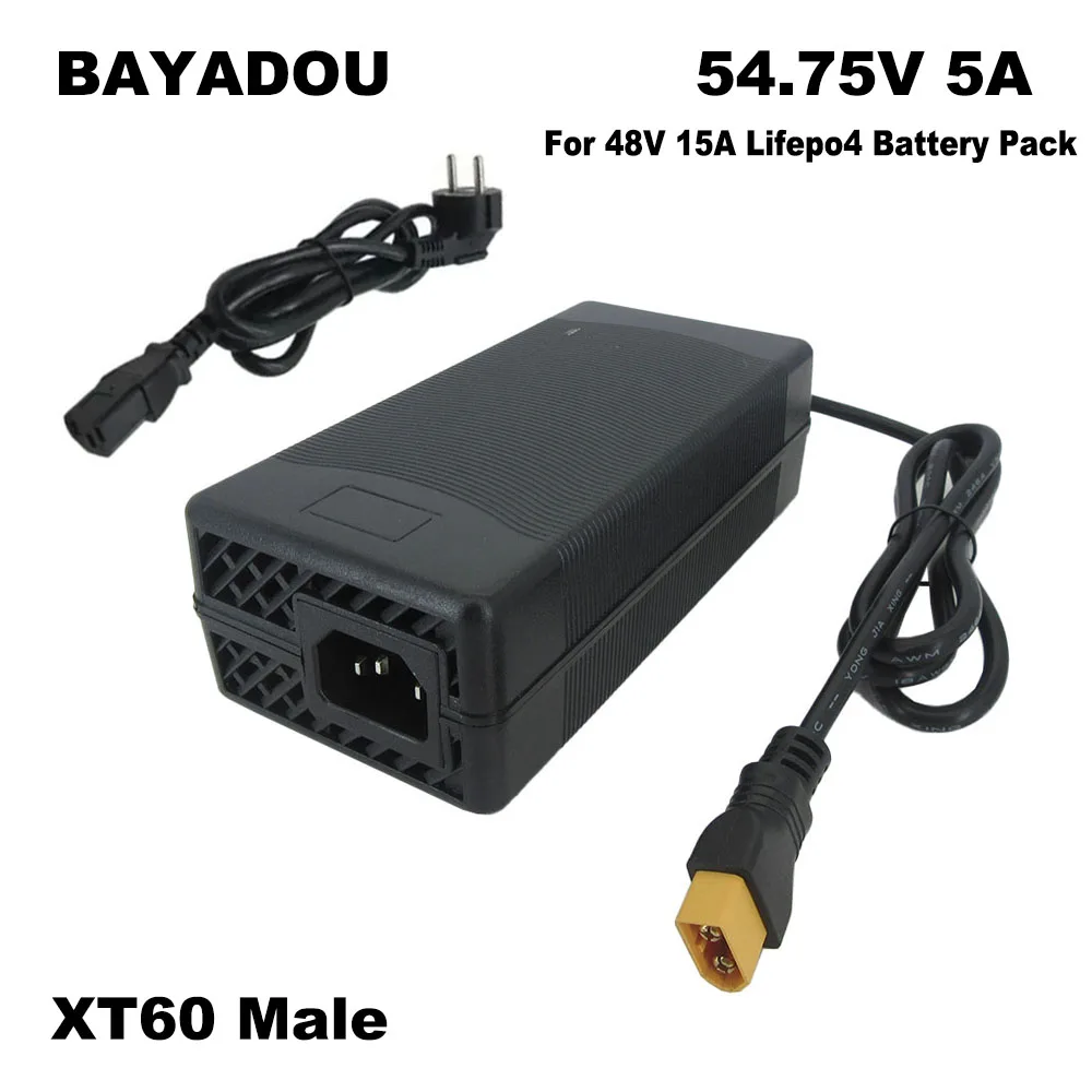 

54.75V 5A 3A Lifepo4 Charger XT60 48V 15S Iron Phosphate LFP 20AH 30AH 40AH Energy Storage Battery Chargers with Fan 220V