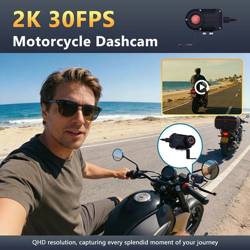 2K HD Motorcycle Driving Recorder IP66 Waterproof WiFi APP Control Outdoor Riding Dashcam Camera Video For Motorcycle Scooter