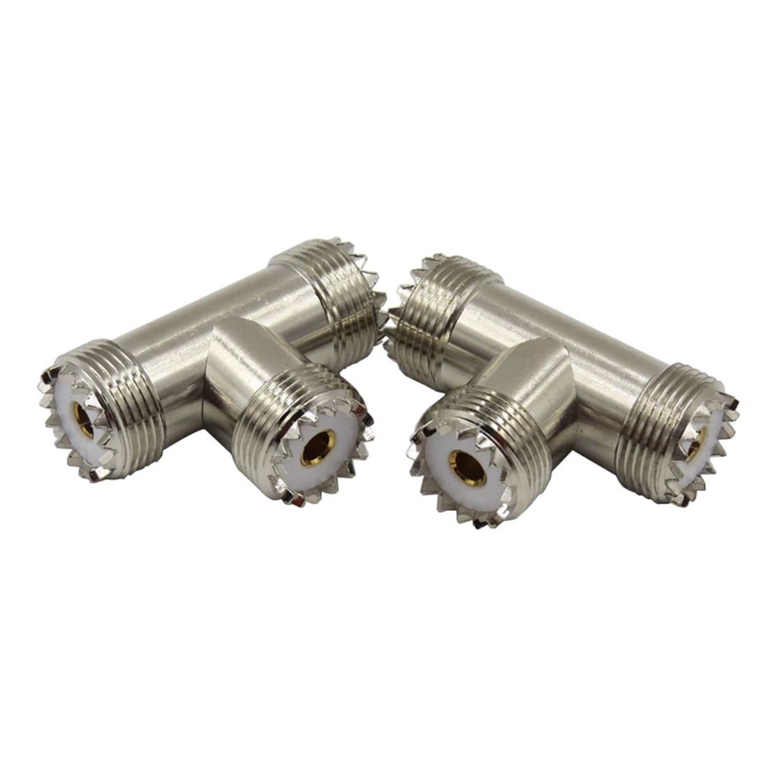 1pc New UHF Female Jack to 2XUHF Female Jack Triple T Type Splitter RF Coax Adapter Convertor Straight Nickelplated Wholesale
