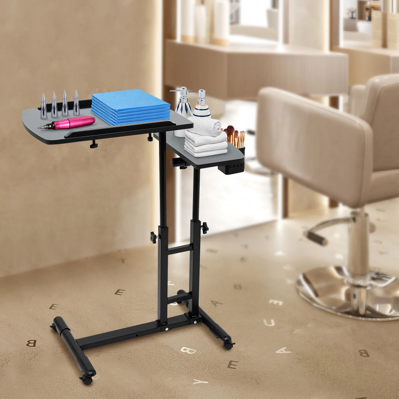 Portable Tattoo Table Station, Tattoo Workbench Stand On Wheels, Iron Tattoo Stable Base, 57.5-90cm Adjustable