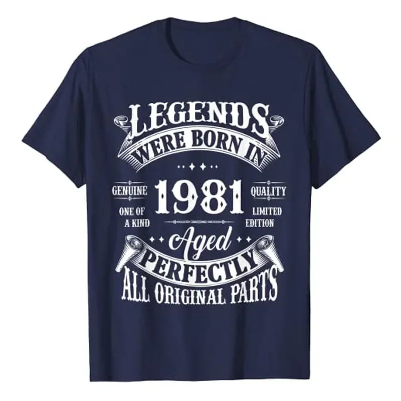 

42nd Birthday Tee Vintage Legends Born In 1981 42 Years Old T-Shirt Funny 80s Awesome Tee Tops Sayings Graphic Outfits Gift Idea