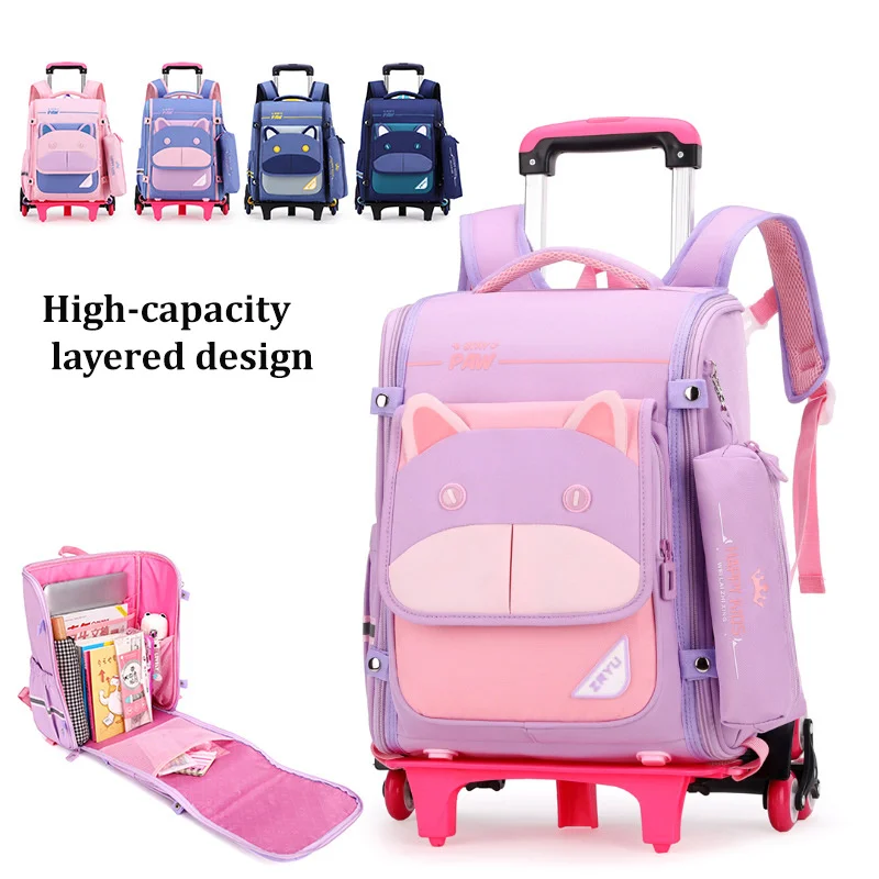 2024 zaino per studenti zaino da scuola carino per bambini zaino Trolley con ruote 6-12 anni borsa per valigia per bambini